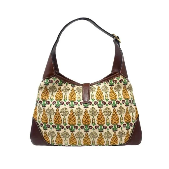 GUCCI Vintage Jackie Pigna Pineapple Jacquard Shoulder Bag Brown Yellow [106290] - Picture 6 of 13